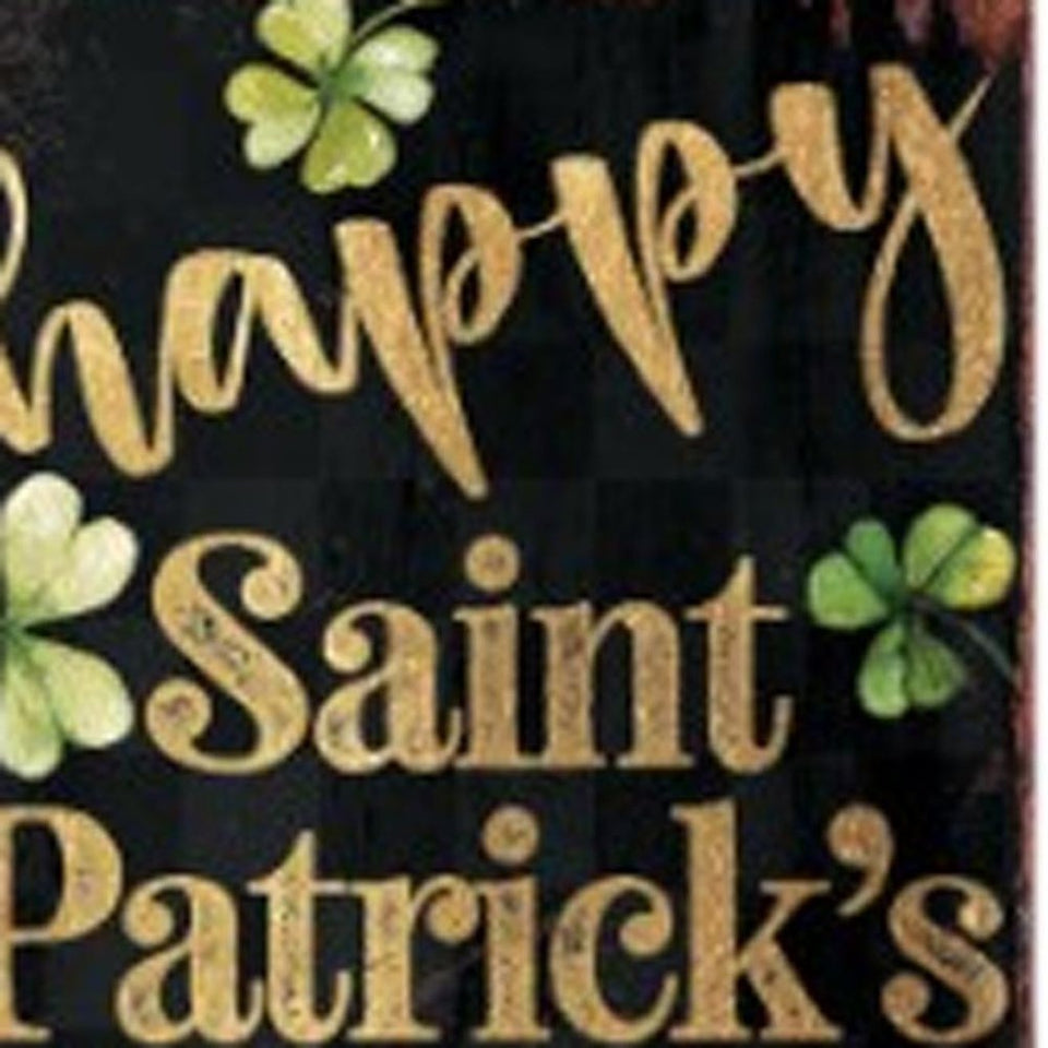 36" Black Gold And Green Solid Wood Happy St Patrick's Day Shamrock Porch Sign