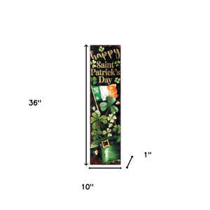36" Black Gold And Green Solid Wood Happy St Patrick's Day Shamrock Porch Sign