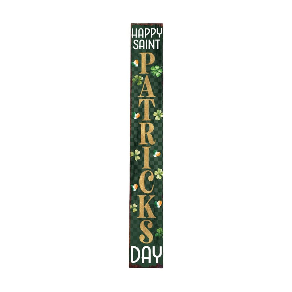 72" Gold Green And White Solid Wood Happy St Patrick's Day Porch Sign