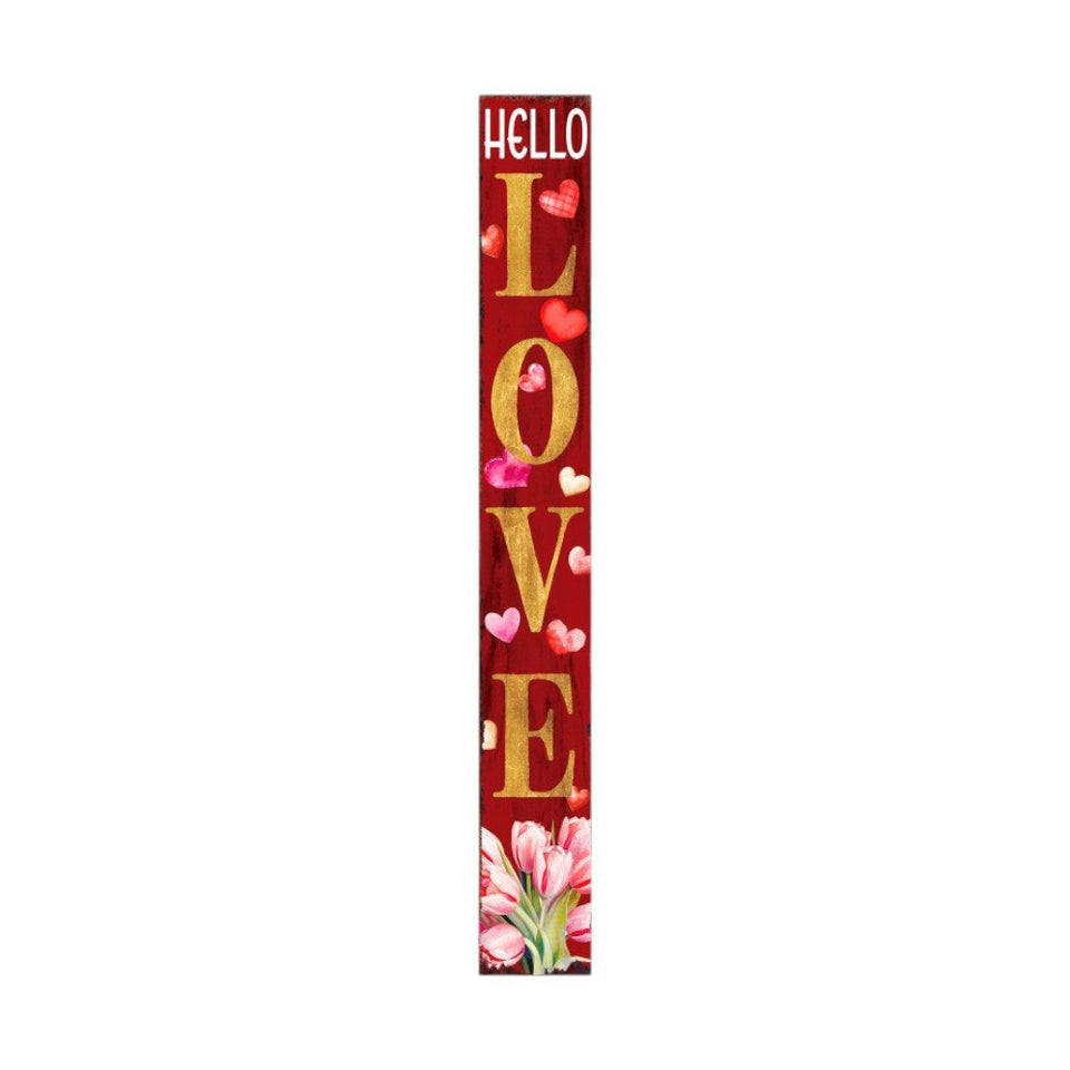 72" Red And Gold Solid Wood Hello Love Valentine's Day Porch Sign