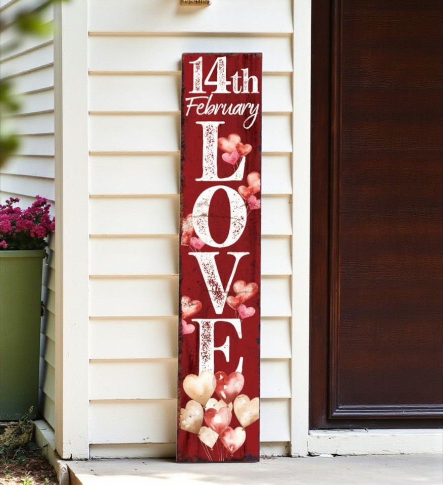 48" Red And White Solid Wood Love Valentine's Day Porch Sign