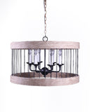 Black And Natural Wood and Metal Cylinder Six Light Dimmable Chandelier