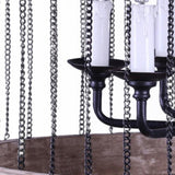 Black And Natural Wood and Metal Cylinder Six Light Dimmable Chandelier
