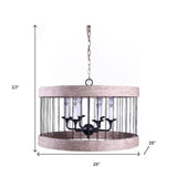 Black And Natural Wood and Metal Cylinder Six Light Dimmable Chandelier