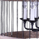 Black And Natural Wood and Metal Cylinder Six Light Dimmable Chandelier