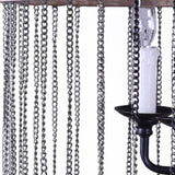 Black And Natural Wood and Metal Cylinder Six Light Dimmable Chandelier