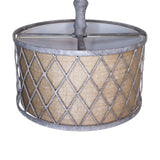 Gray Drum Distressed Galvanized Metal Dimmable Chandelier With Natural Shade