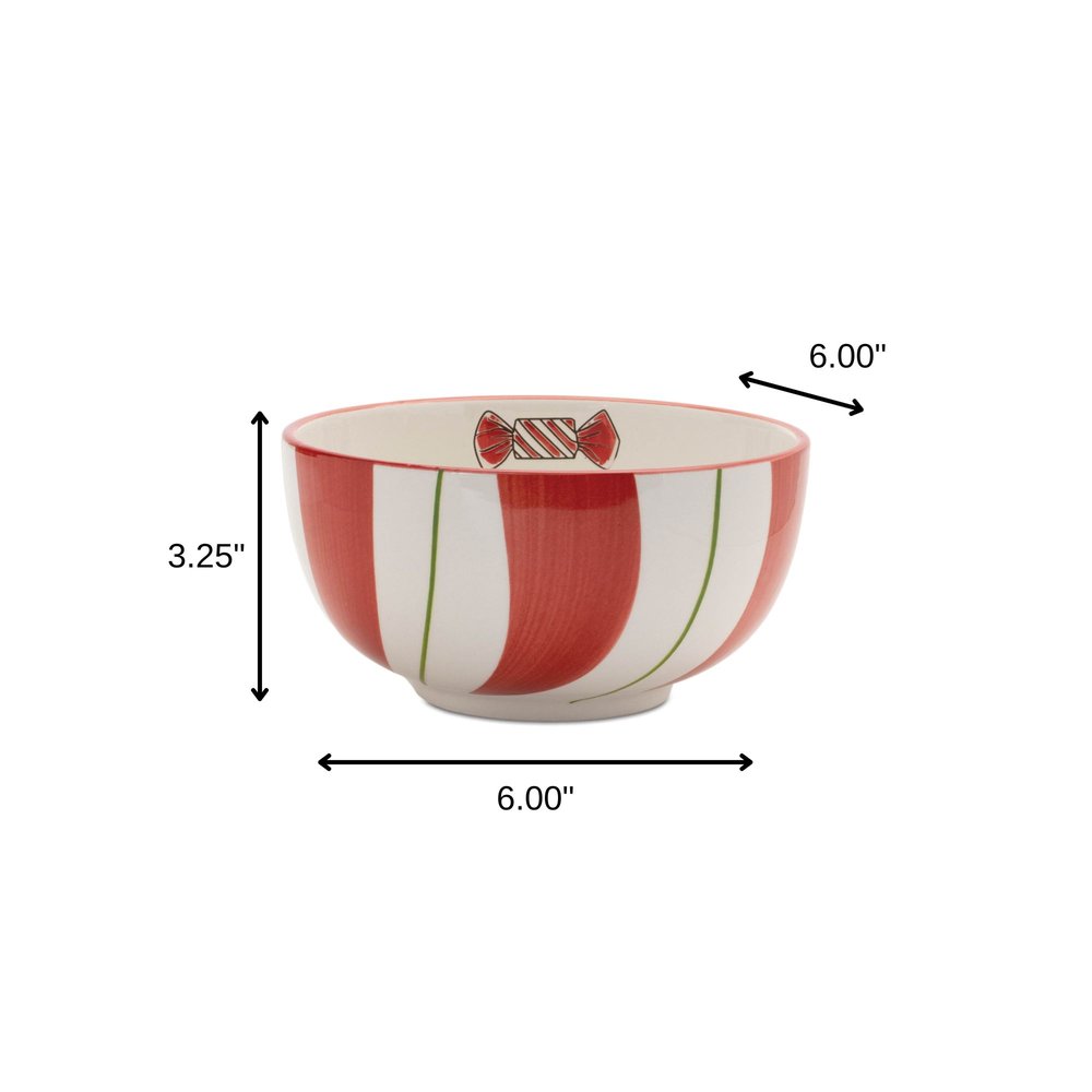 Set of Four 6" Red And White Ceramic Christmas Round Candy or Nut Bowls