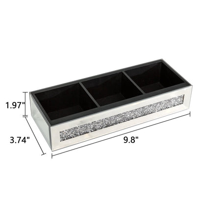 Set Of Two Silver Mirrored Glass Three Section Jewelry Organizers With Faux Crystals