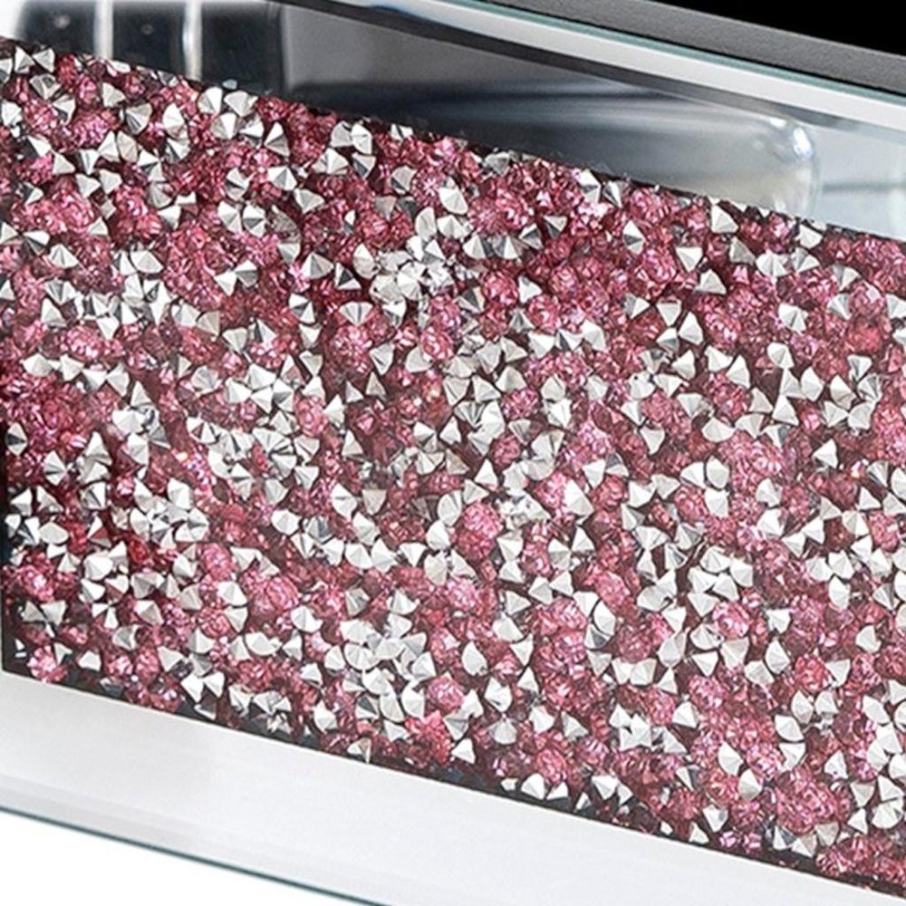 7" Pink And Silver Mirrored Glass Three Section Jewelry Organizer With Faux Crystals