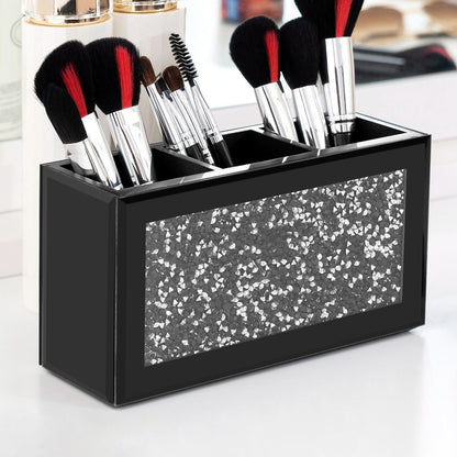 7" Black And Silver Glass Three Section Jewelry Organizer With Faux Crystals