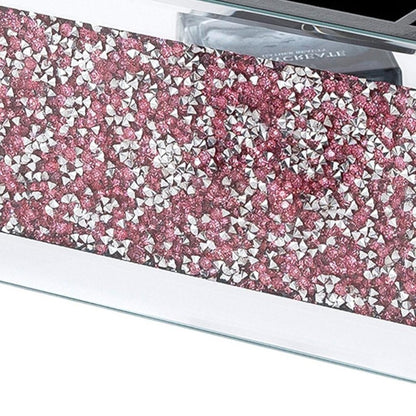 9" Pink And Silver Mirrored Glass Four Section Jewelry Organizer With Faux Crystals