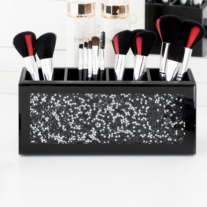 9" Black And Silver Glass Four Section Jewelry Organizer With Faux Crystals