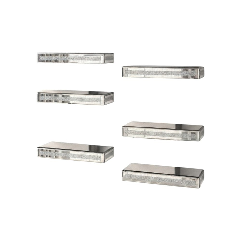 Set Of Six Silver Glass Wall Mounted Floating Shelf With Faux Crystals