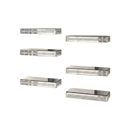 Set Of Six Silver Glass Wall Mounted Floating Shelf With Faux Crystals