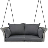 40" Gray Woven Rattan Outdoor Swing Chair with Gray Cushion