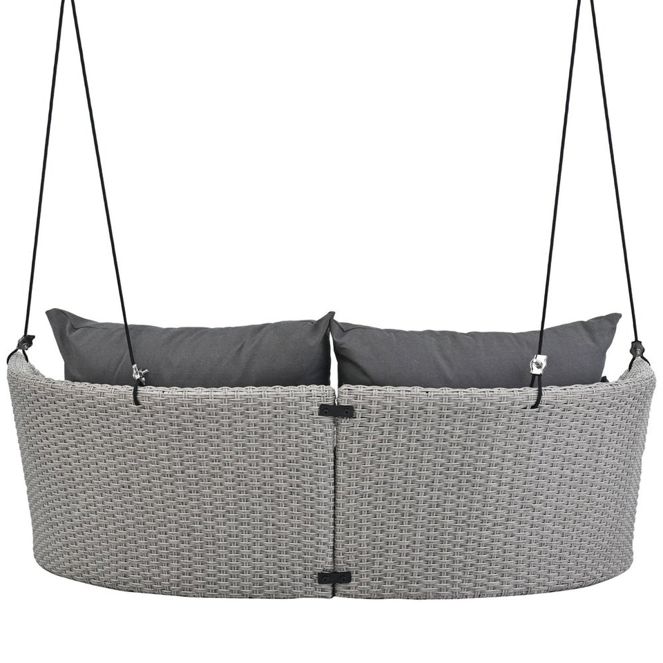 40" Gray Woven Rattan Outdoor Swing Chair with Gray Cushion