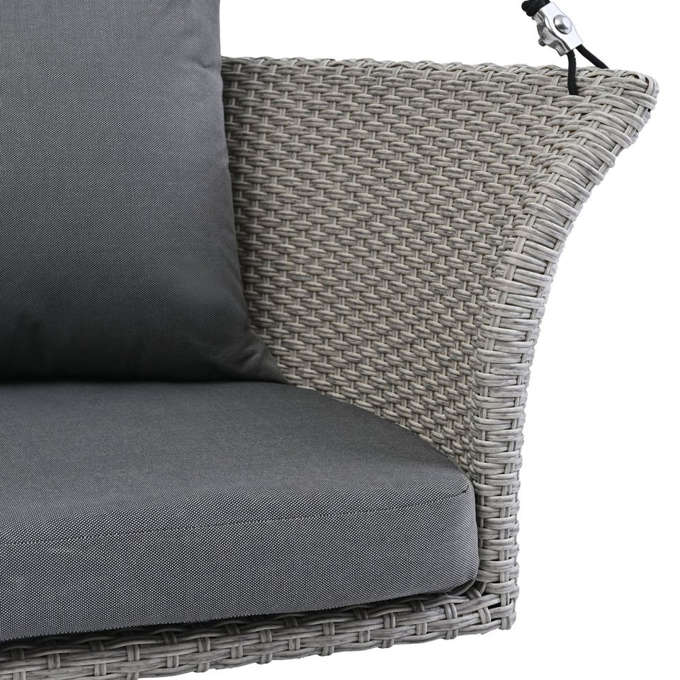 40" Gray Woven Rattan Outdoor Swing Chair with Gray Cushion