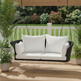 40" Black Woven Rattan Outdoor Swing Chair with White Cushion