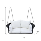 40" Black Woven Rattan Outdoor Swing Chair with White Cushion