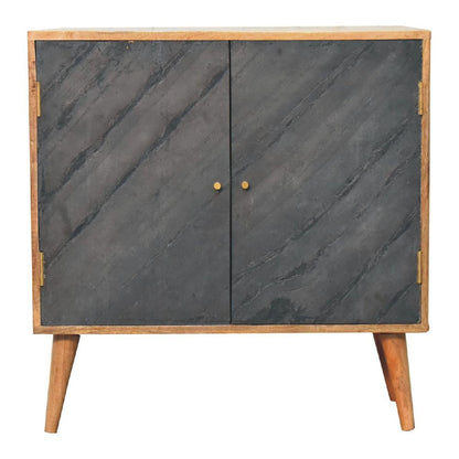 30" Brown and Gray Solid Wood And Inlaid Slate Accent Cabinet With Two Doors