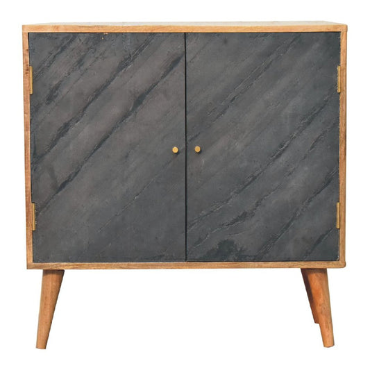 30" Brown and Gray Solid Wood And Inlaid Slate Accent Cabinet With Two Doors