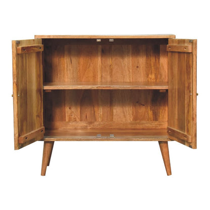 30" Brown and Gray Solid Wood And Inlaid Slate Accent Cabinet With Two Doors