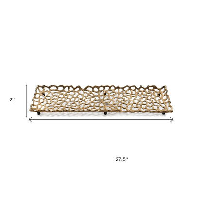 28" Gold Metal Abstract Coral Tray