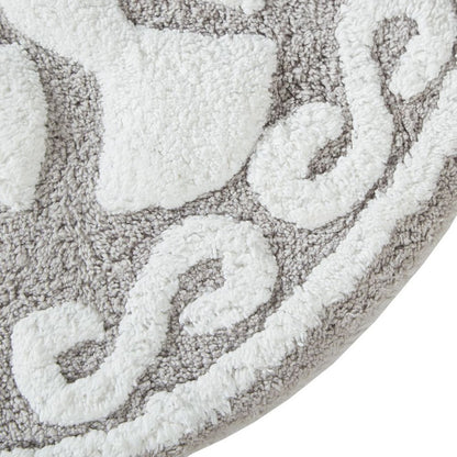 25" Taupe And White Cotton Round Medallion Bath Rug
