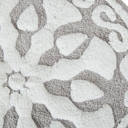 25" Taupe And White Cotton Round Medallion Bath Rug