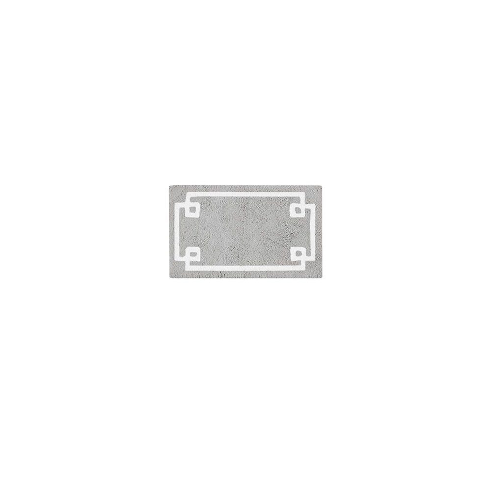 20" Gray And White Cotton Border Bath Rug