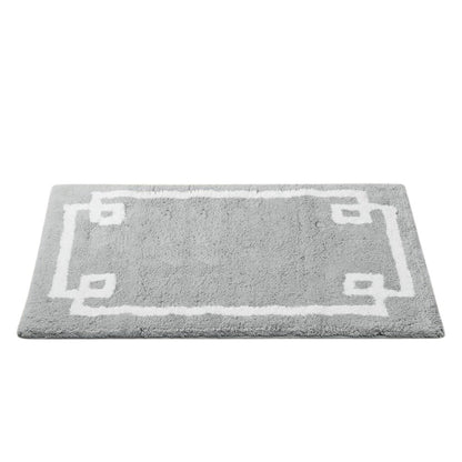 20" Gray And White Cotton Border Bath Rug