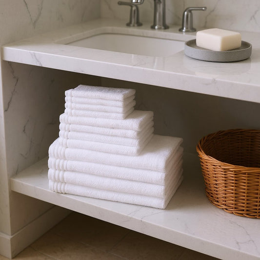 Set of Twelve White Cotton Quick Dry Towel Set