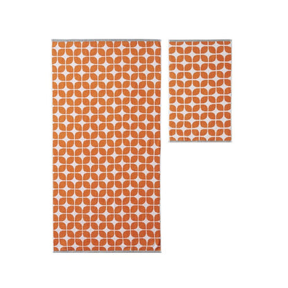 Set of Six Orange And White Cotton Geometric Jacquard Towel Set