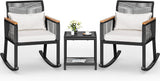Outdoor Wicker Rocker Bistro Set with Wood Arms-1