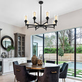 Black Chandeliers for Dining Room Light Fixture, Modern Farmhouse Chandeliers, 8 Lights with Clear Glass Shade Industrial Chandelier for Living Room Kitchen Island-1
