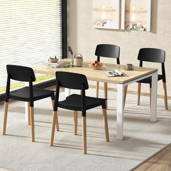 Wooden Dining Chairs Set of 4, Modern Dining Side Chairs Set W/Ergonomic Backrest, Wide Seat & Sturdy Wooden Legs, Armless Kitchen Chairs for Dining Room Living Room Restaurant Cafe (Black)-1