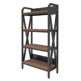 56" Black And Brown Metal and Wood Four Tier Etagere Bookcase