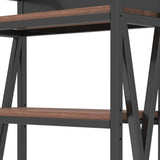 56" Black And Brown Metal and Wood Four Tier Etagere Bookcase
