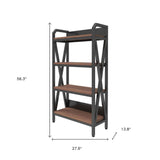 56" Black And Brown Metal and Wood Four Tier Etagere Bookcase