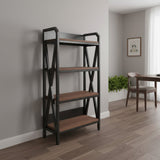 56" Black And Brown Metal and Wood Four Tier Etagere Bookcase