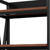 56" Black And Brown Metal and Wood Four Tier Etagere Bookcase