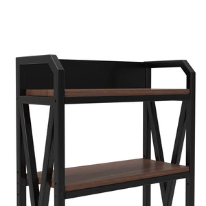 56" Black And Brown Metal and Wood Four Tier Etagere Bookcase
