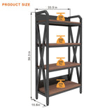56" Black And Brown Metal and Wood Four Tier Etagere Bookcase