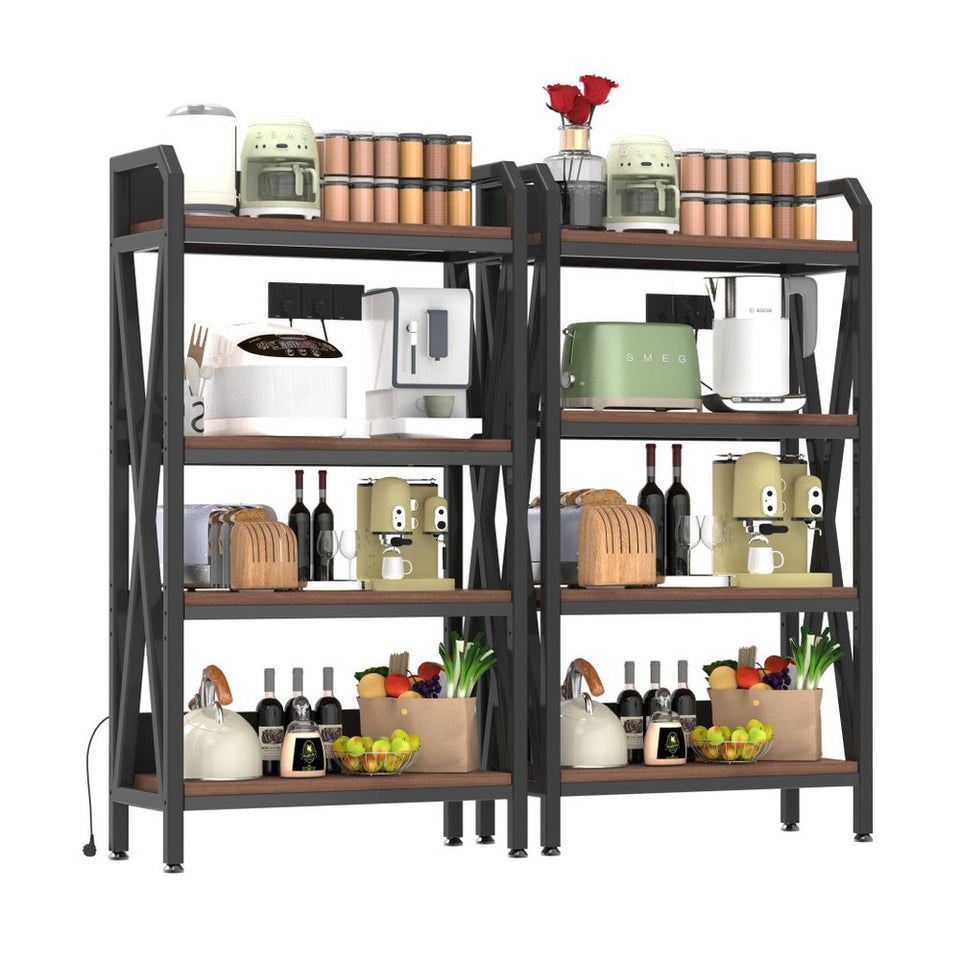 56" Black And Brown Metal and Wood Four Tier Etagere Bookcase