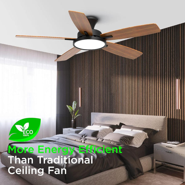 52 Inch Ceiling Fans with Lights,Remote Control Multifunctional Quiet Fan with Three Color Temperature and Dimmable Light with Reversible Blades Black-1