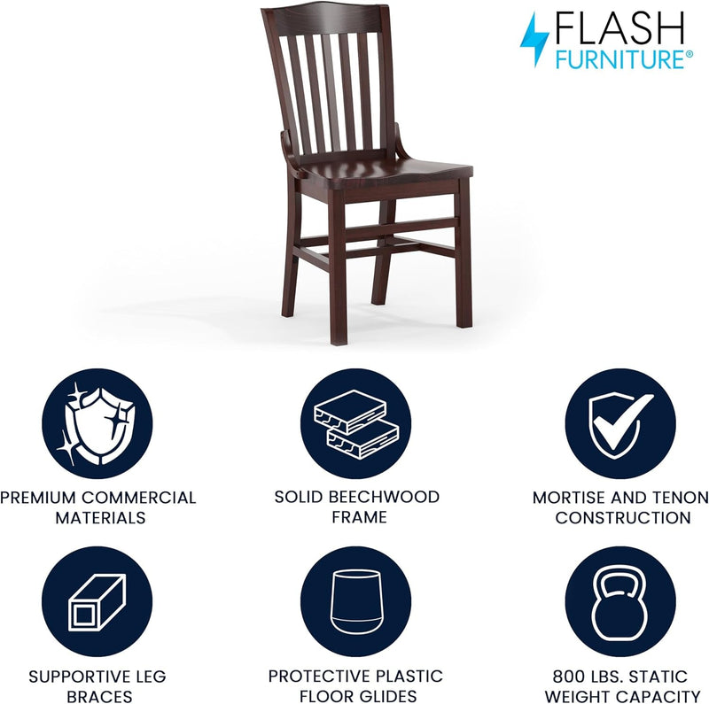 Hercules Series School House Back Mahogany Wood Dining Chair, Traditional Elegant Wood Restaurant Chair, Walnut Wood-3
