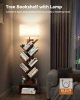 6 Tier Tree Bookshelf with Light, Narrow Bookcase Tower, Tall Floor Standing Book Organizer with Storage Cabinet for Living Room, Bedroom and Home Office, Rustic Brown-1