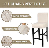 Water Repellent Bar Stool Covers Set of 4, Stretch Washable Barstool Seat Covers, Counter Height Chair Covers for Kitchen Dining Room Cafe (Beige Ripple Jacquard)-2