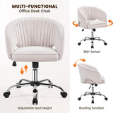 Cute Desk Chair Velvet Chair Vanity Chair with Wheels Home Office Chair Upholstered Modern Swivel Chair with Tufted Barrel Back for Study, Vanity, Bedroom Cream-4